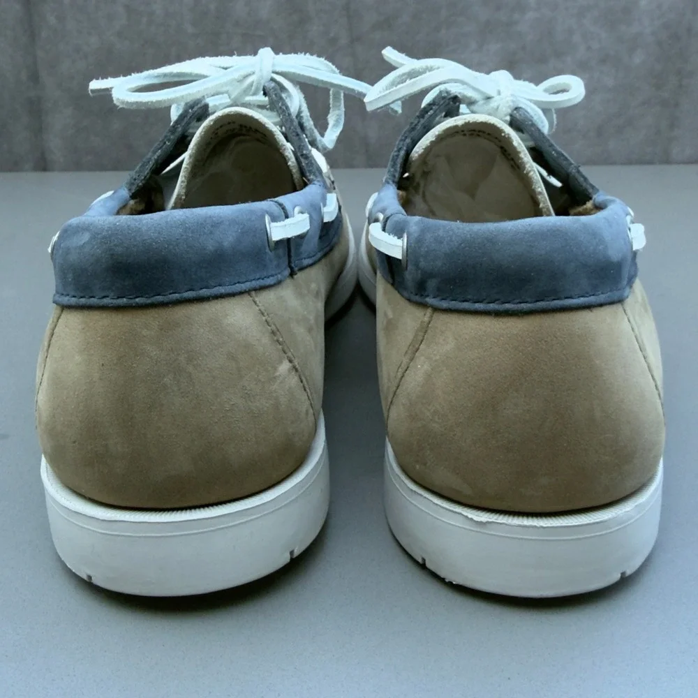 Bass Seafarer Boat Shoes 8.5M Tan Blue White Leather Mens